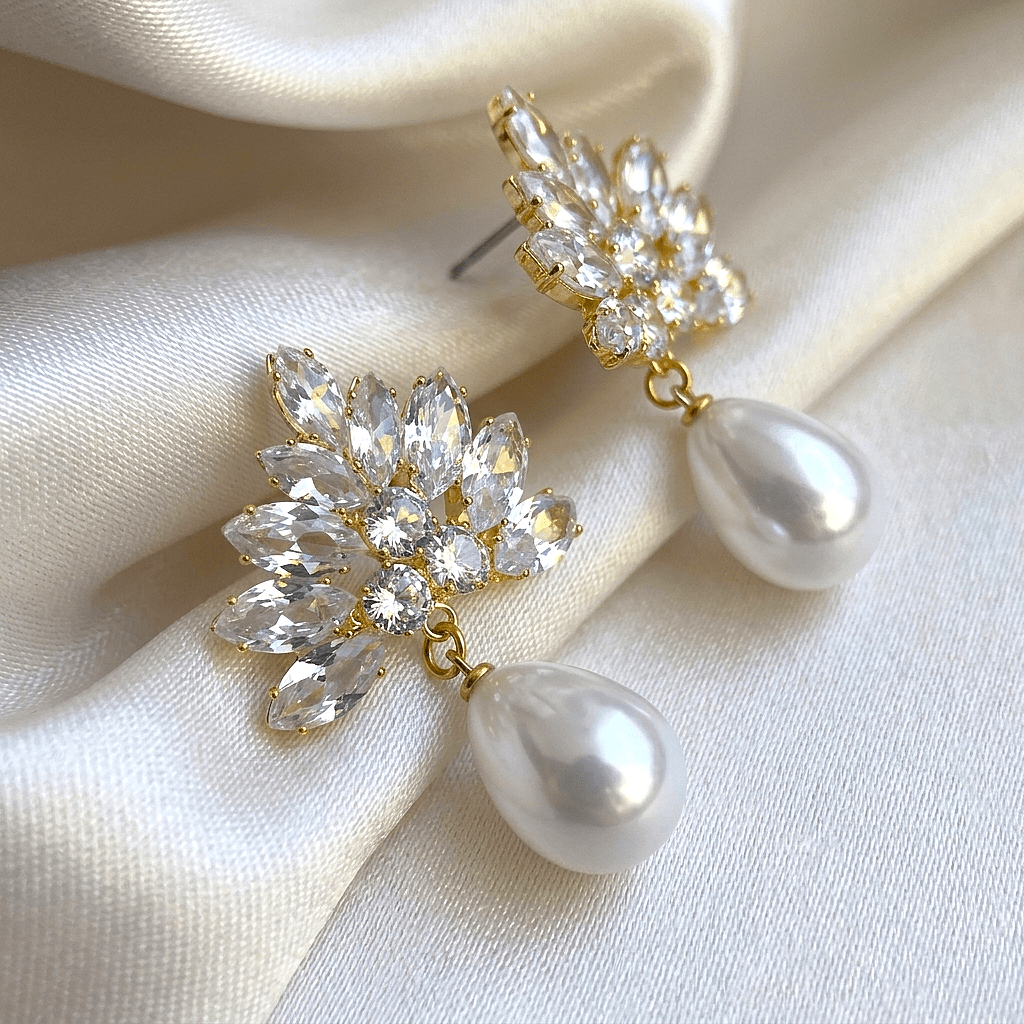 Floral Pearl Drop Earrings for Women | Gold-Tone Finish – KANKAALI