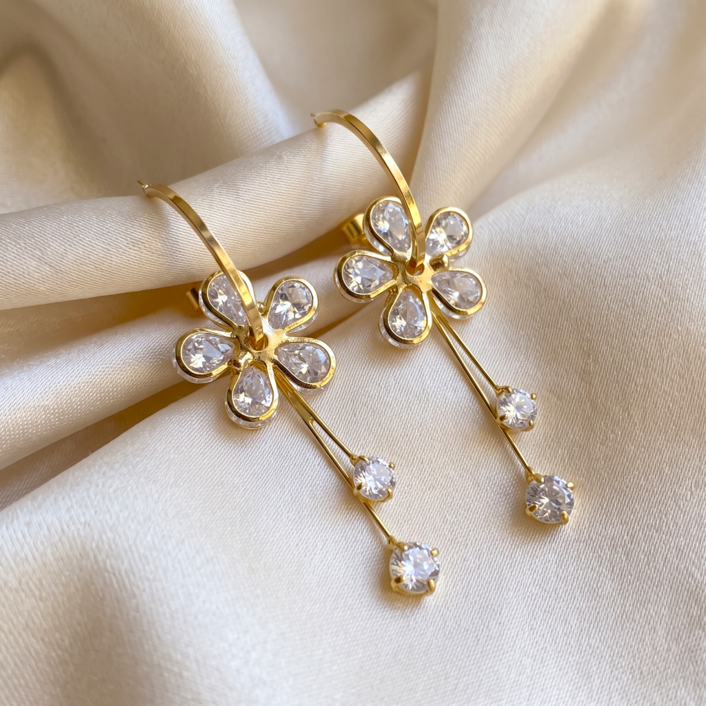 Elegant Floral Drop Earrings for Women | Gold-Tone Finish – KANKAALI