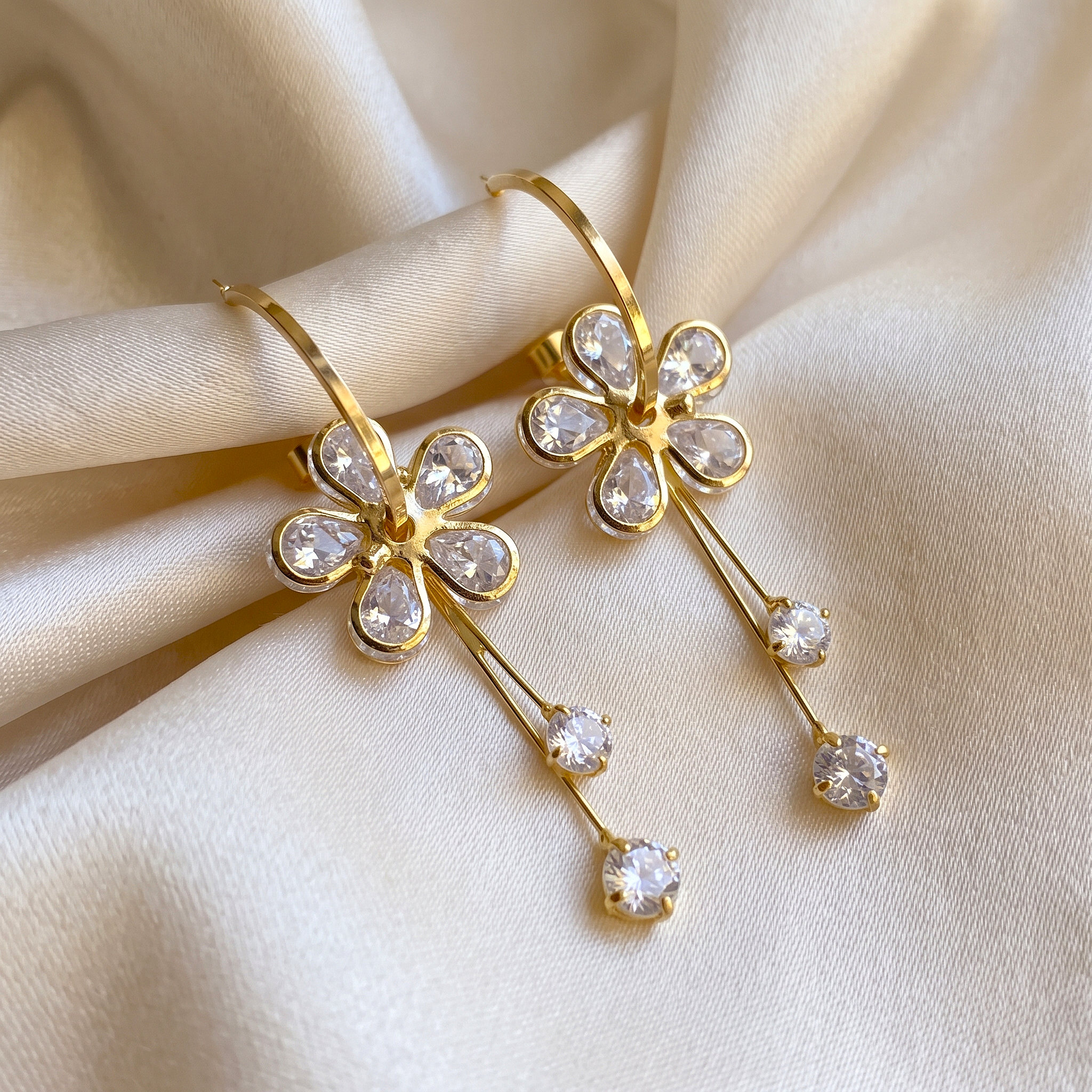 Elegant Floral Drop Earrings for Women | Gold-Tone Finish – KANKAALI